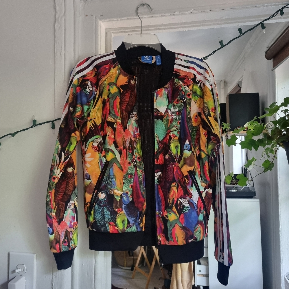 Adidas tracksuit jacket with multicolored bird print